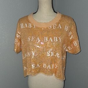 Wildfox SEA BABY Orange Sequence Cropped Top Sz XS